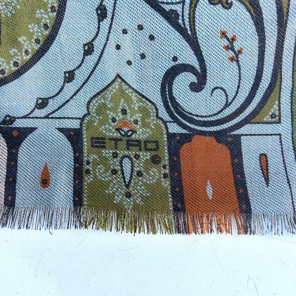 Rare ETRO Paisley Scarf Metallic Lurex Archival Collectible Olive Green Brand - Picture 2 of 6